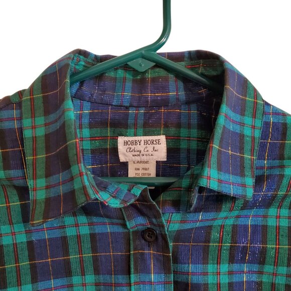 Hobby Horse Show Shirt Blue Green Gold Red Metallic Threading Large - Picture 5 of 16